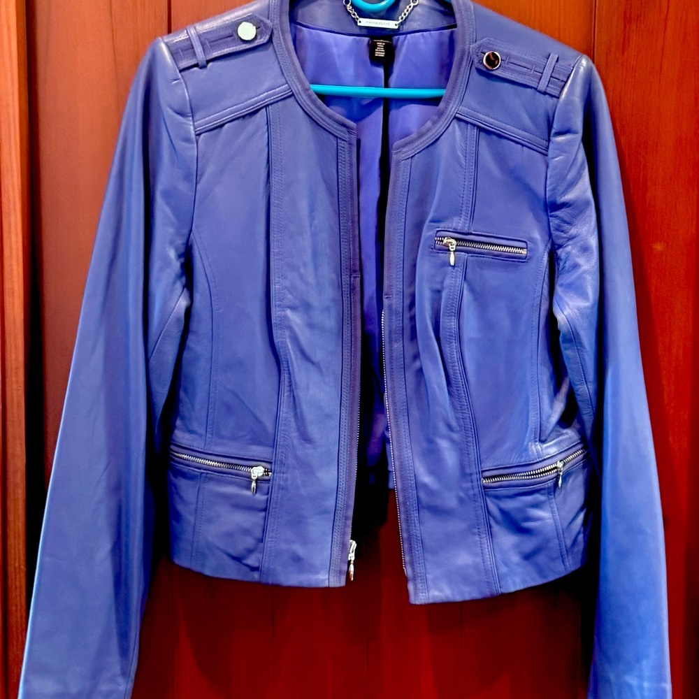 Elegant WHBM Women's Periwinkle Leather Jacket